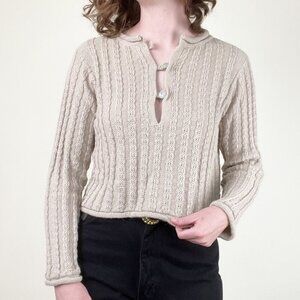 Vintage 100% Alpaca Wool Cable Knit Cropped Sweater Crop Quiet Luxury Rustic Y2K
